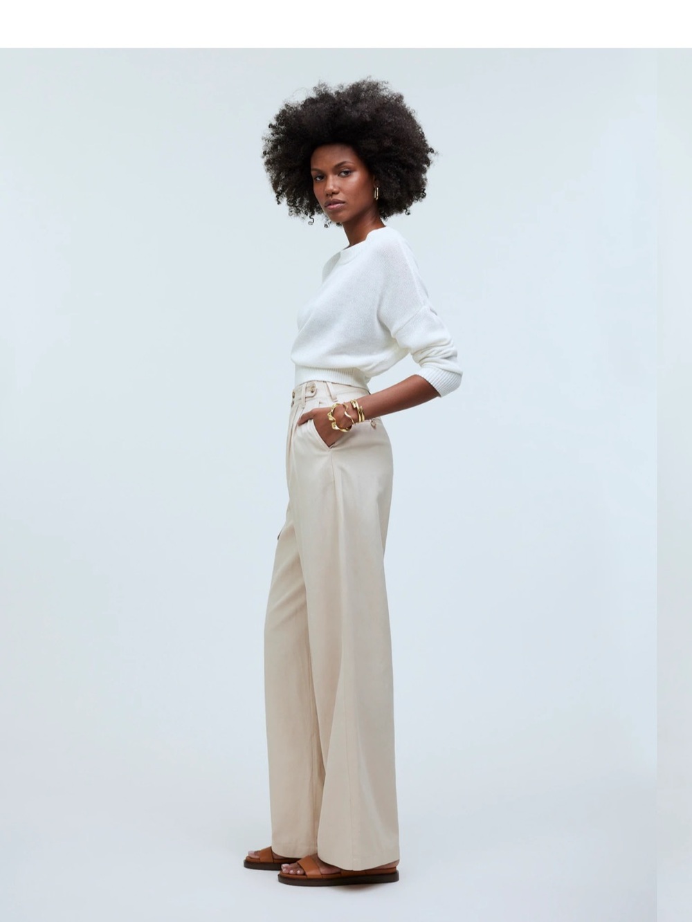Harlow Wide-Leg Pant in Beige - Picture 3 of 7